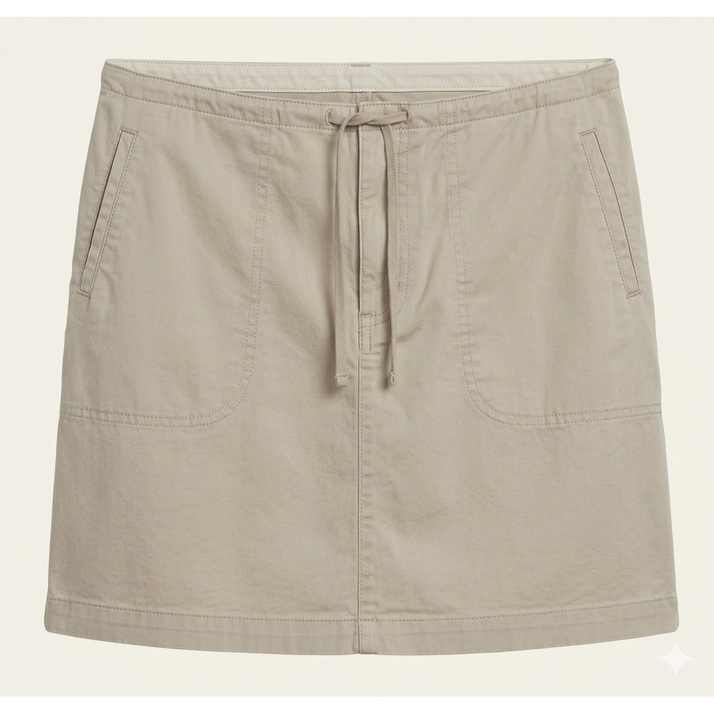 Gap Y2K Beige Khaki Cotton Twill Short Skirt M Button Fly Pockets Drawstring - Picture 1 of 6